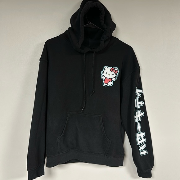 Hello Kitty Black Sanrio Hoodie with Japanese Graphic Sleeves - Size S/M - Picture 2 of 6